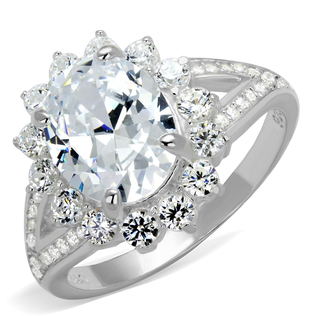 Rhodium 925 Sterling Silver Ring with AAA Grade CZ  in Clear