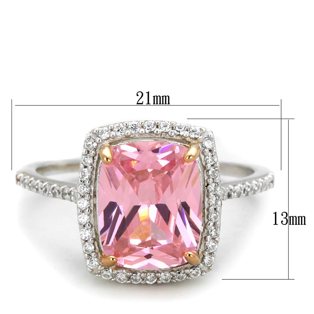 Rose Gold + Rhodium 925 Sterling Silver Ring with AAA Grade CZ  in Rose