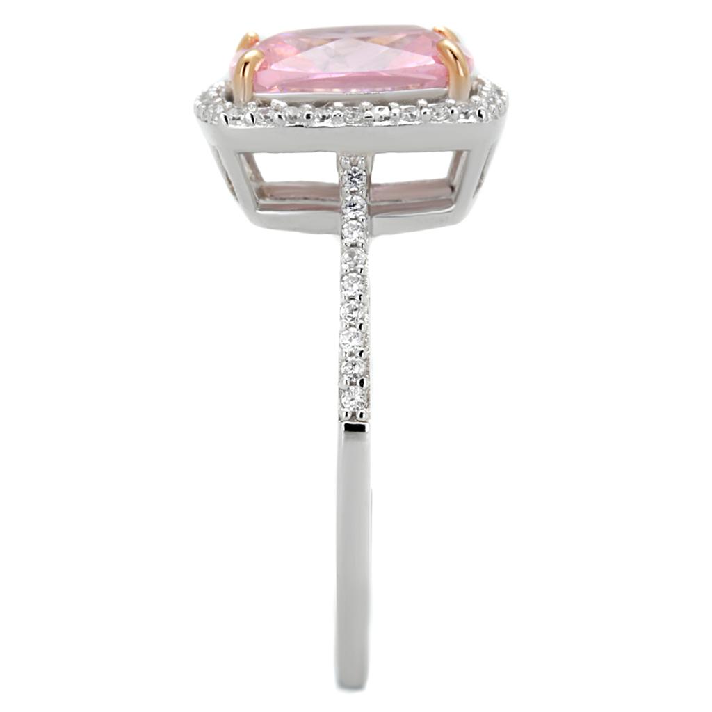 Rose Gold + Rhodium 925 Sterling Silver Ring with AAA Grade CZ  in Rose