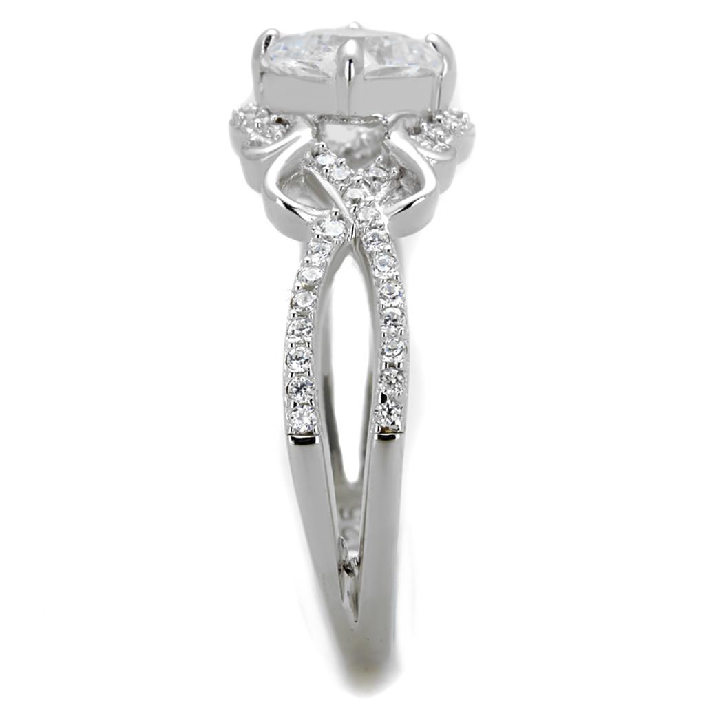 Rhodium 925 Sterling Silver Ring with AAA Grade CZ  in Clear