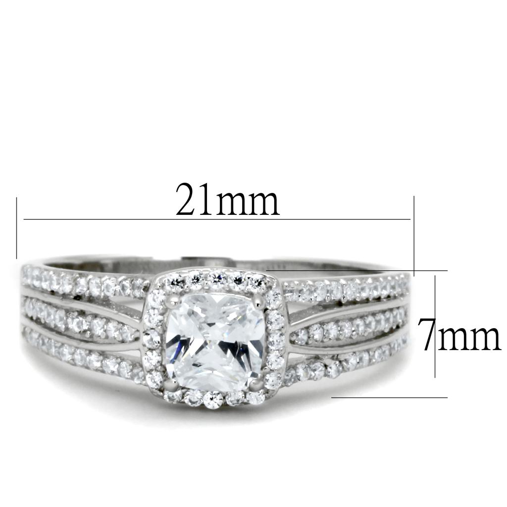 Rhodium 925 Sterling Silver Ring with AAA Grade CZ  in Clear