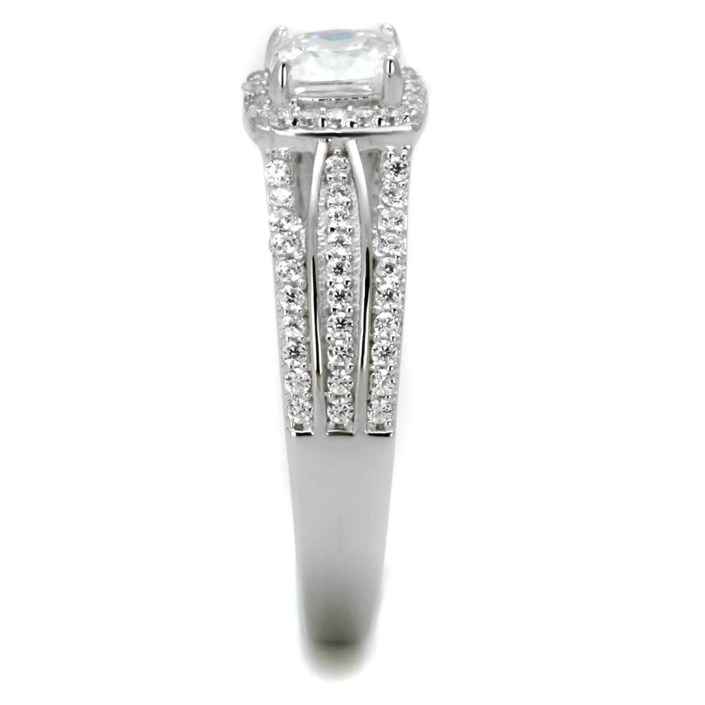 Rhodium 925 Sterling Silver Ring with AAA Grade CZ  in Clear