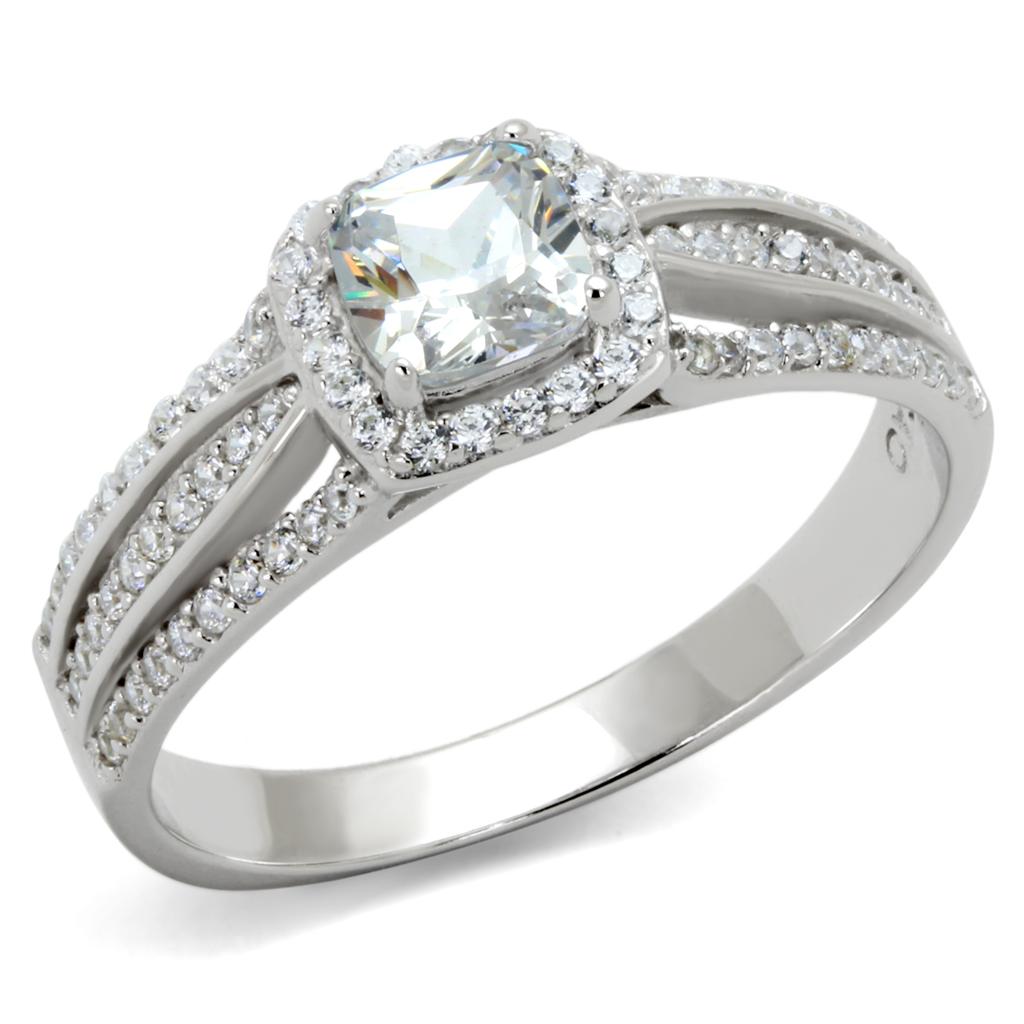 Rhodium 925 Sterling Silver Ring with AAA Grade CZ  in Clear