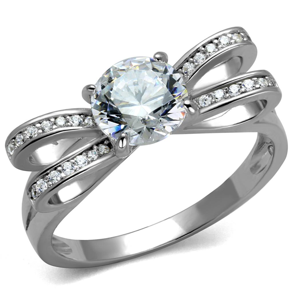 Rhodium 925 Sterling Silver Ring with AAA Grade CZ  in Clear