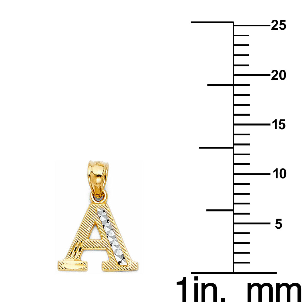 Genuine 14k Two-tone Gold 0.59" Diamond-cut Initial Block Letter 'A' Pendant For Men or Women - Gold Block Letter Charm