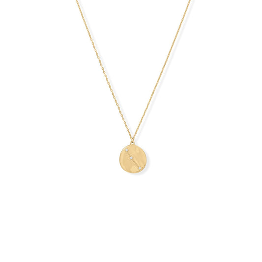 14k Yellow Gold Plated Sterling Silver Cubic Zirconia Aries Coin Constellations Necklace