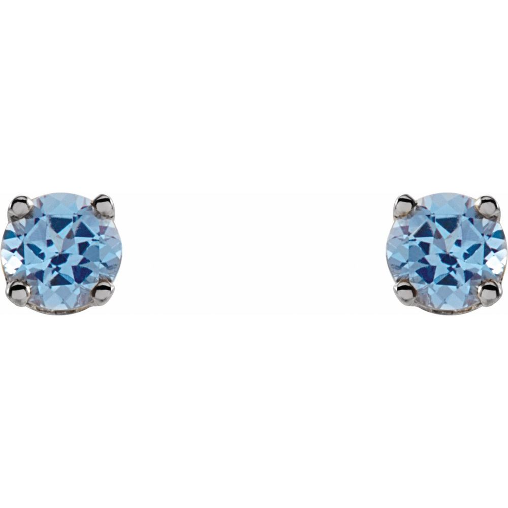 14k White Gold Natural Swiss Blue Topaz 3 mm Screwback Earrings