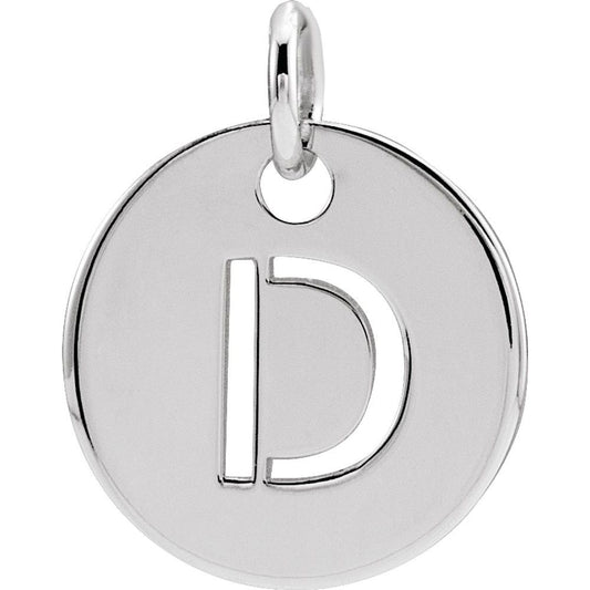 Authentic 925 Sterling Silver Initial D Disc 0.39" Pendant for Men or Women