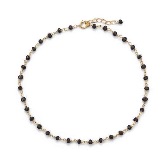 14k Gold Plated Sterling Silver Black Spinel Anklet