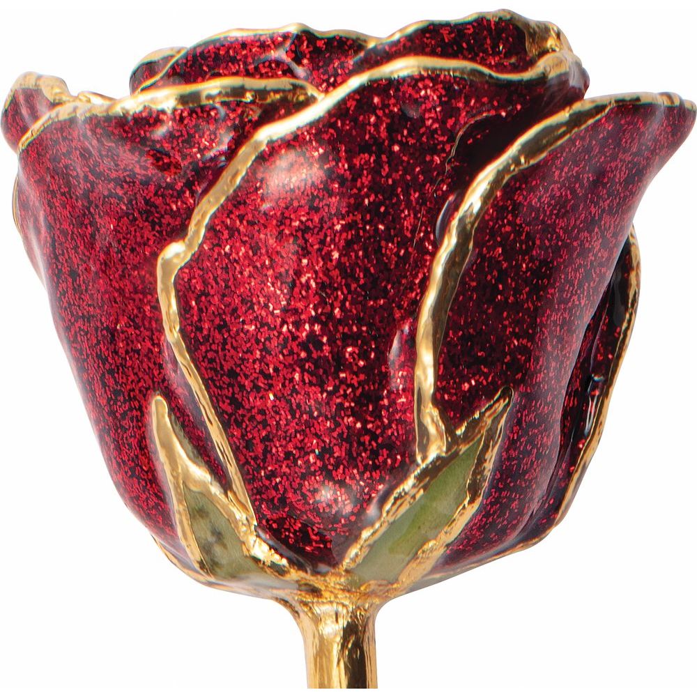 Lacquered Ruby Colored Sparkle Rose with Gold Trim