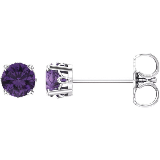 14k White Gold Natural Amethyst 4-Prong Scroll Setting Stud Earrings