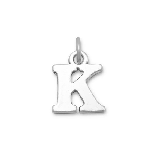 Authentic 925 Sterling Silver Oxidized Block Letter K Women's Charm for Bracelet or Necklace