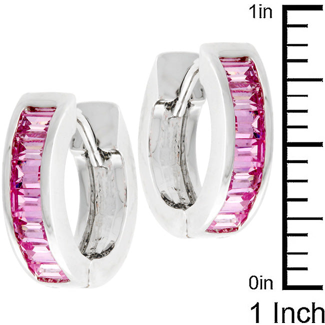 Silvertone Pink Emerald-Cut Cubic Zirconia Hoop Earrings