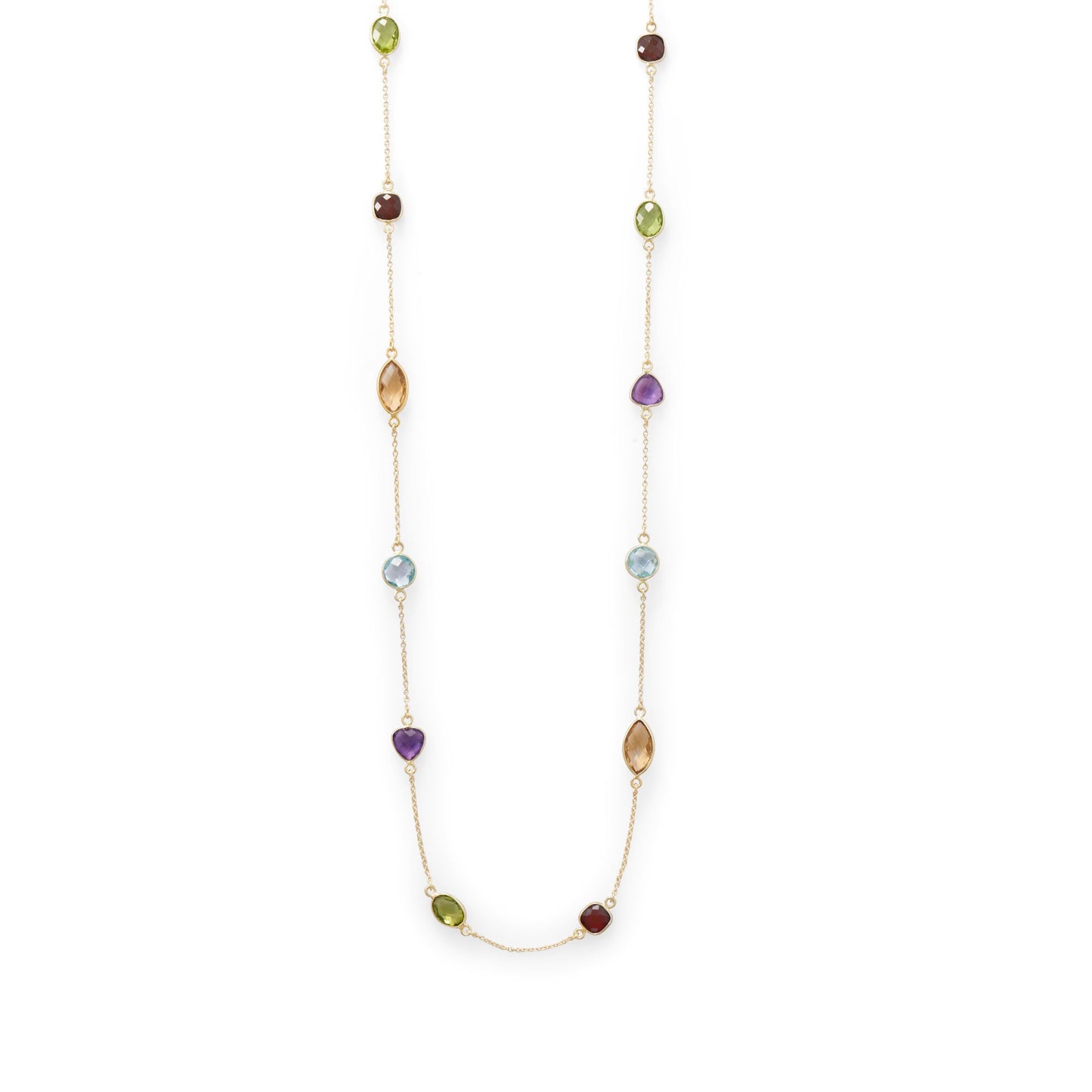 14k Yellow Gold Plated Sterling Silver 25" Multi Gemstone Necklace