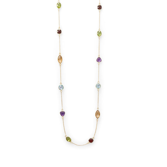 14k Yellow Gold Plated Sterling Silver 25" Multi Gemstone Necklace