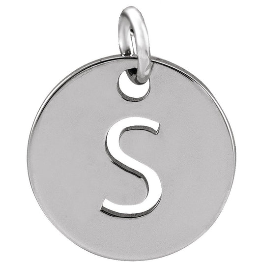 Authentic 925 Sterling Silver Initial S Disc 0.39" Pendant for Men or Women