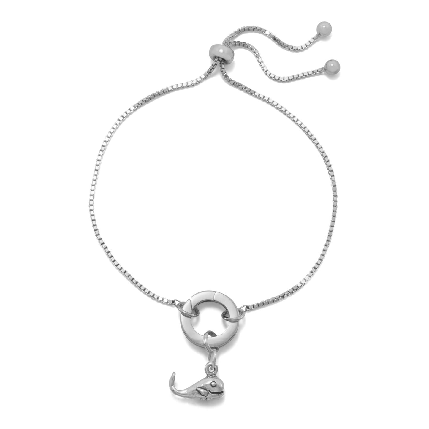 Sterling Silver Adjustable Bolo Circle Hinge Charm Bracelet