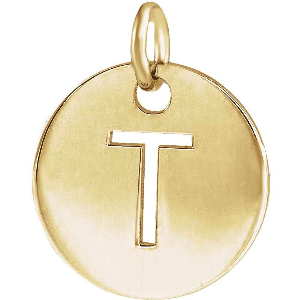 18k Gold Plated 925 Silver Initial T Disc 0.39" Pendant for Men or Women