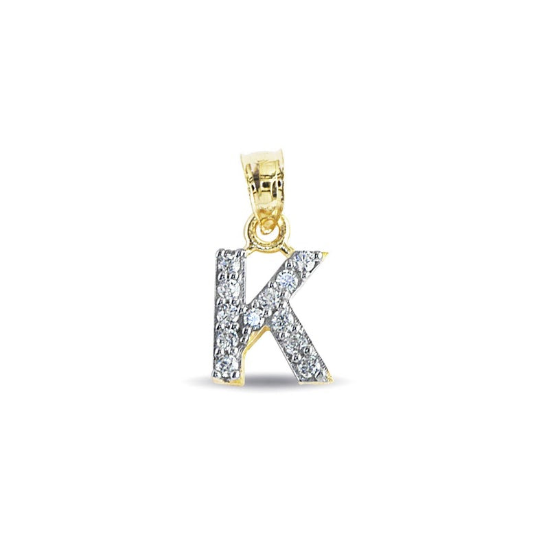 Genuine 14k Yellow Gold 0.59" Cubic Zirconia CZ Initial Block Letter 'K' Pendant for Men or Women - Gold Letter Charm