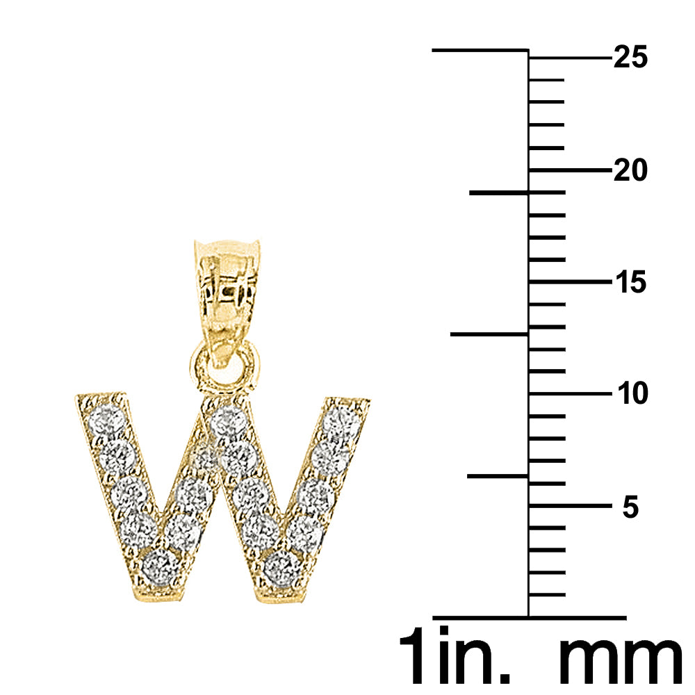 Genuine 14k Yellow Gold 0.59" Cubic Zirconia CZ Initial Block Letter 'W' Pendant for Men or Women - Gold Letter Charm