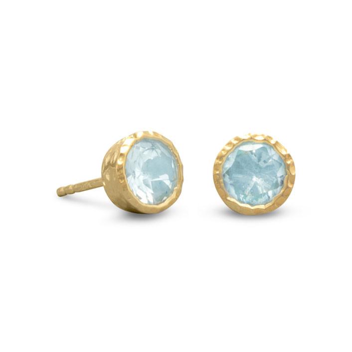 14k Gold Plated Sterling Silver Round-cut Blue Topaz Earrings Studs