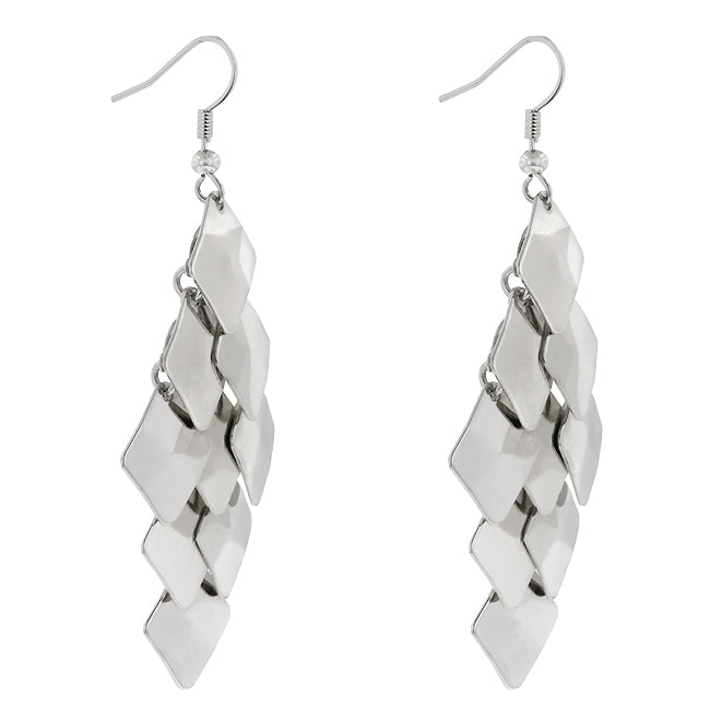 Silvertone Square Disc Cascading Dangling Earrings