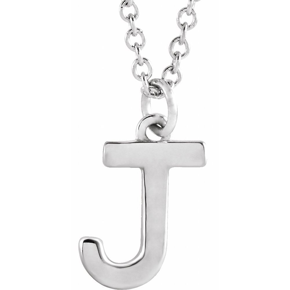 Authentic 925 Sterling Silver 0.37" Letter J Dangle Pendant 18" Initial Necklace