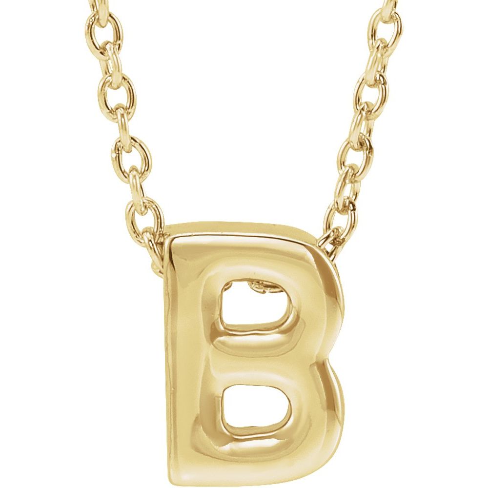 Genuine 14K Yellow Gold 0.31" Initial Letter B Pendant Slide Adjustable 16-18" Necklace