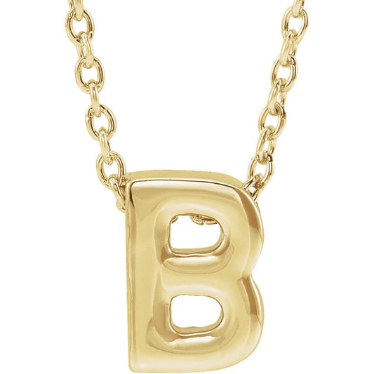 Genuine 14K Yellow Gold 0.31" Initial Letter B Pendant Slide Adjustable 16-18" Necklace