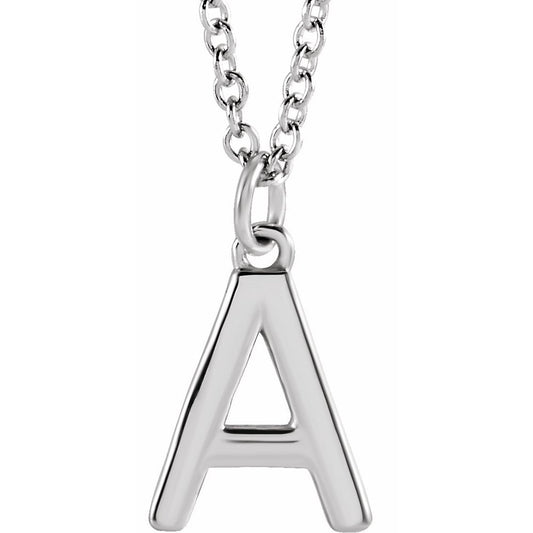 Authentic 925 Sterling Silver 0.37" Letter A Dangling 16" Initial Necklace