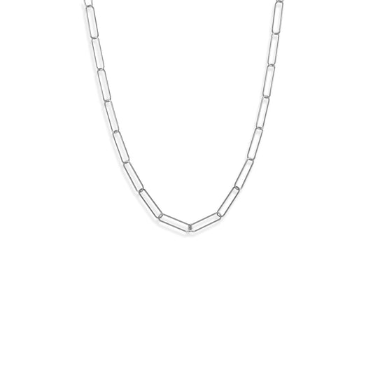 Rhodium Plated Sterling Silver Paper Clip 21" Necklace