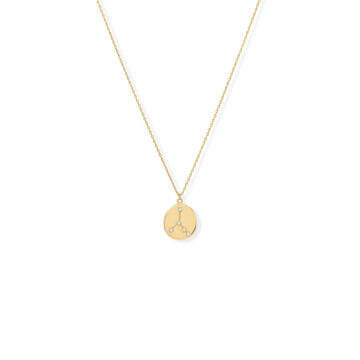 14k Yellow Gold Plated Sterling Silver Cubic Zirconia Cancer Coin Constellations Necklace