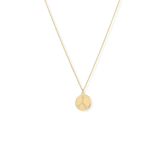 14k Yellow Gold Plated Sterling Silver Cubic Zirconia Cancer Coin Constellations Necklace