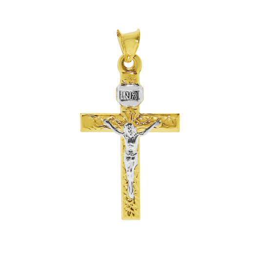 Genuine 14k Two-Tone Gold 1.37" Flat Crucifix Religious Pendant For Men or Women - Christian Jewelry, Religious Gifts