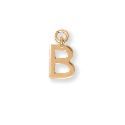 14k Gold Plated 925 Silver Polished B Initial Women's Charm for Bracelet or Necklace