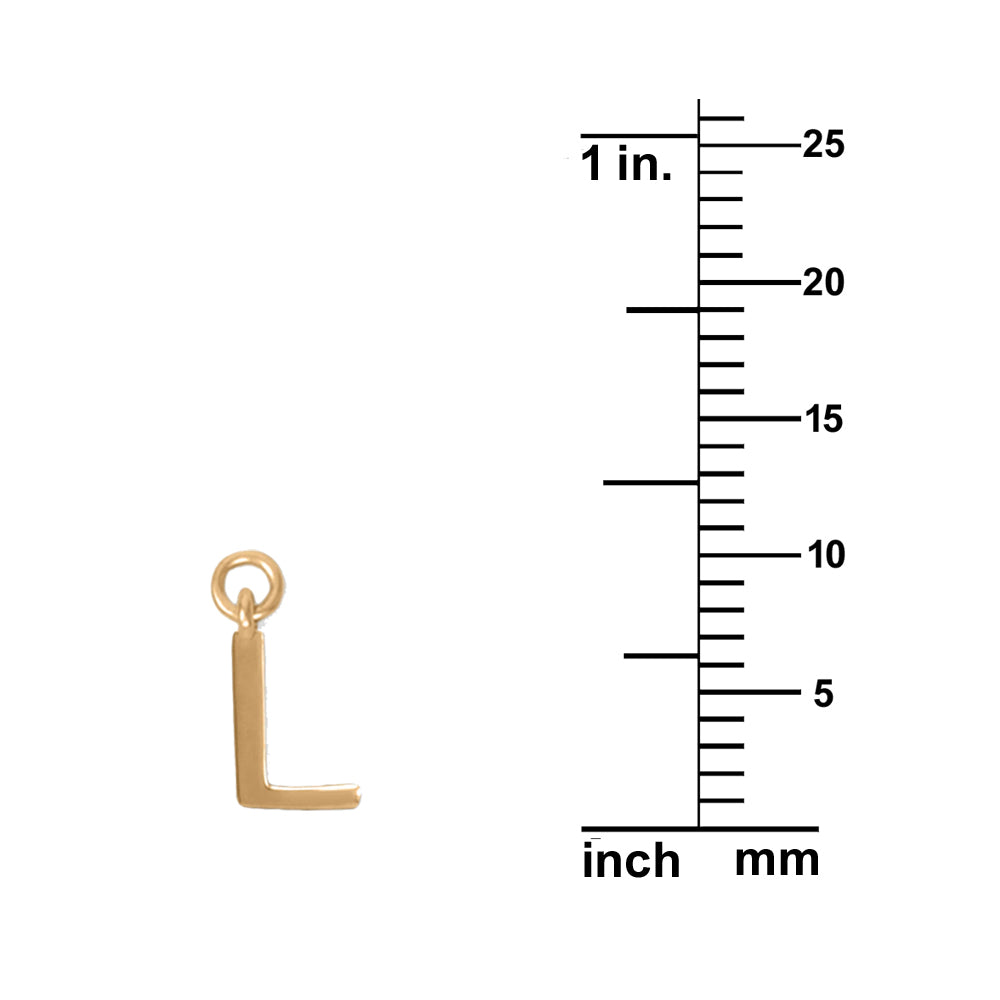 14K Goldplated Sterling Silver Polished "L" Charm With Goldfilled 1.5mm Cable Chain