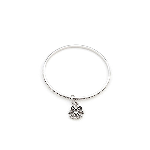 Silvertone Solitaire Angel Charm Bangle Bracelet