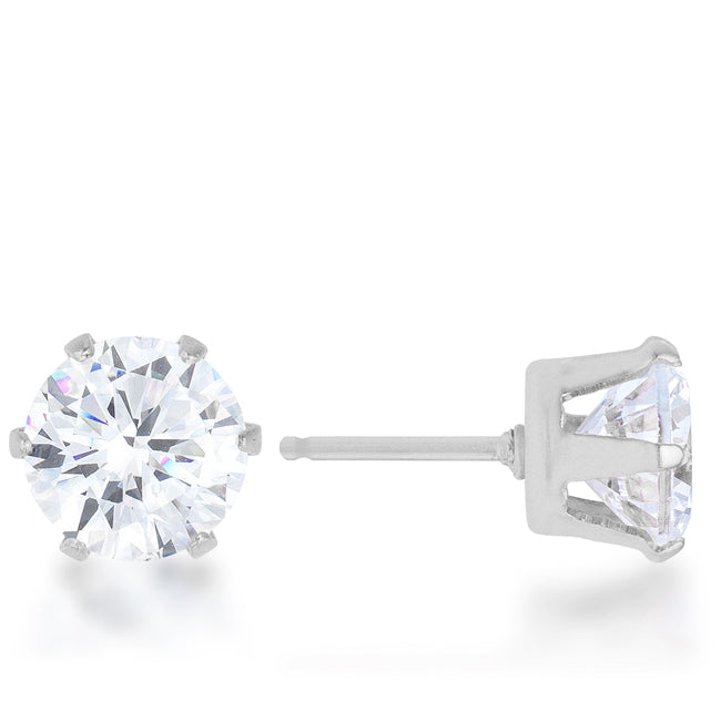 Stainless Steel 6mm Round Cubic Zirconia Earrings