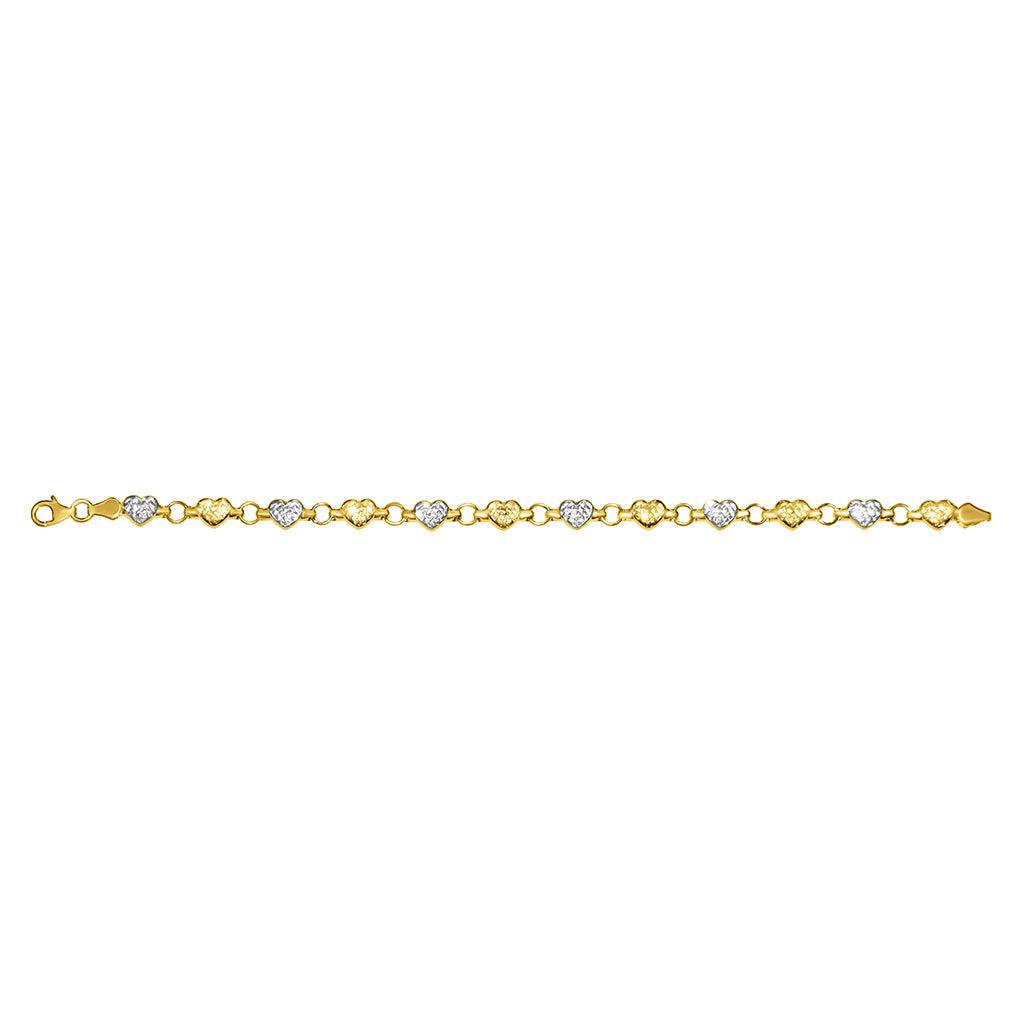 Genuine 14k Two-Tone Gold Stamped Heart 7.25" Women's Bracelet