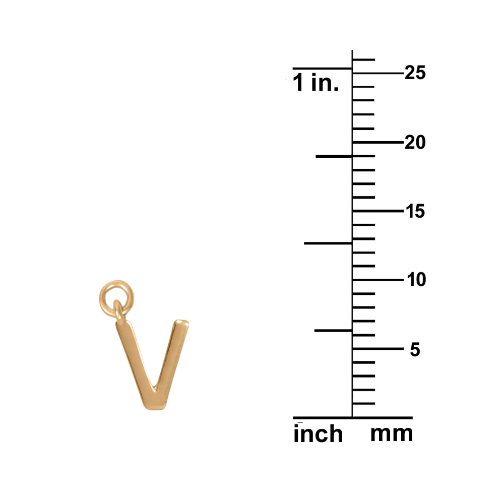 14k Gold Plated 925 Silver Polished V Initial Women's Charm for Bracelet or Necklace