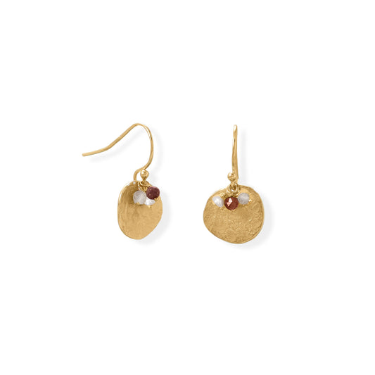 14 Karat Gold Plated Garnet, Labradorite and Pearl Disk Earring