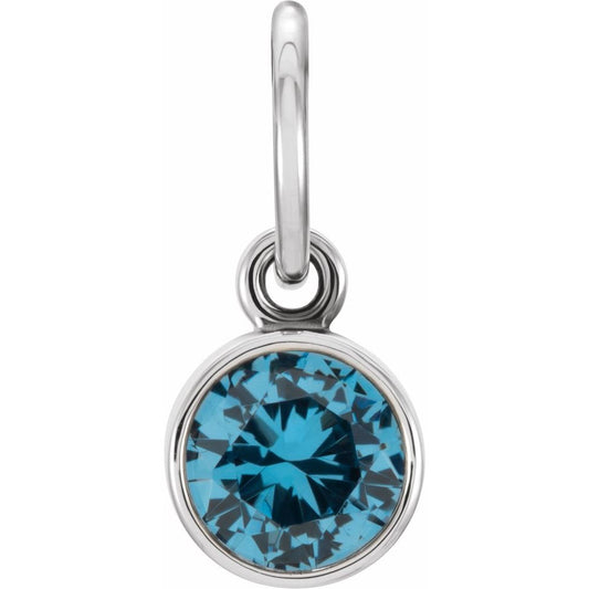 Genuine 14k White Gold 4mm Round Blue Zircon CZ Birthstone Bracelet Charm