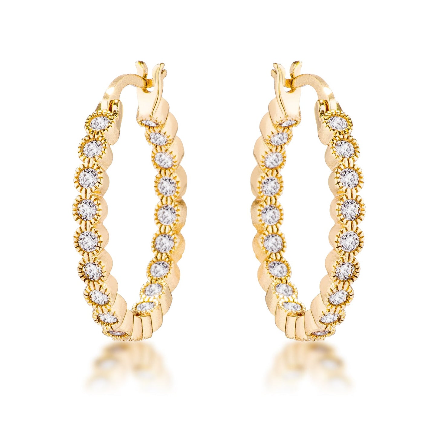 Goldtone Cubic Zirconia Inside Out Hoop Earrings