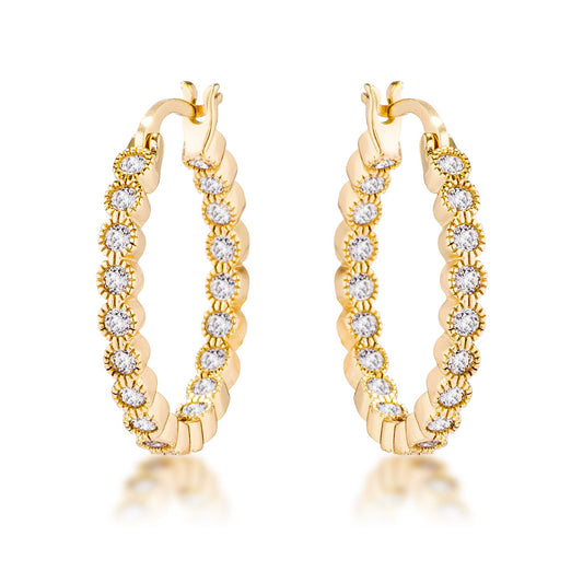 Goldtone Cubic Zirconia Inside Out Hoop Earrings