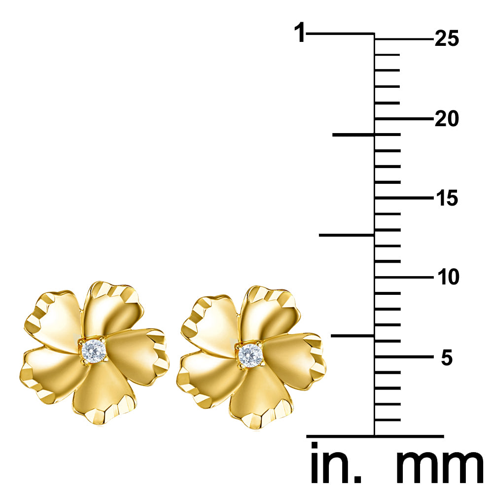 Genuine 14k Yellow Gold 9mm Cubic Zirconia CZ Flower Earring Studs for Women