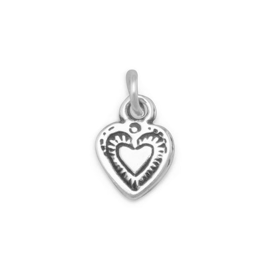 Authentic 925 Sterling Silver Oxidized Heart Women's Charm for Bracelet or Necklace