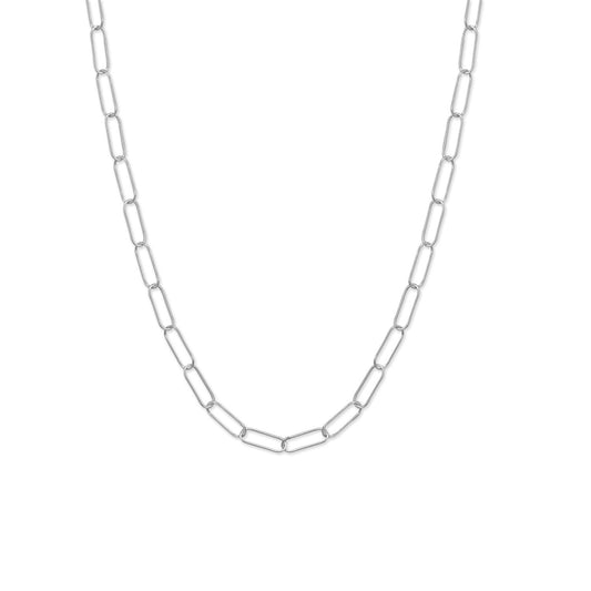 Rhodium Plated Sterling Silver Paper Clip 18" Necklace