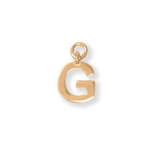 14k Gold Plated 925 Silver Polished G Initial Women's Charm for Bracelet or Necklace