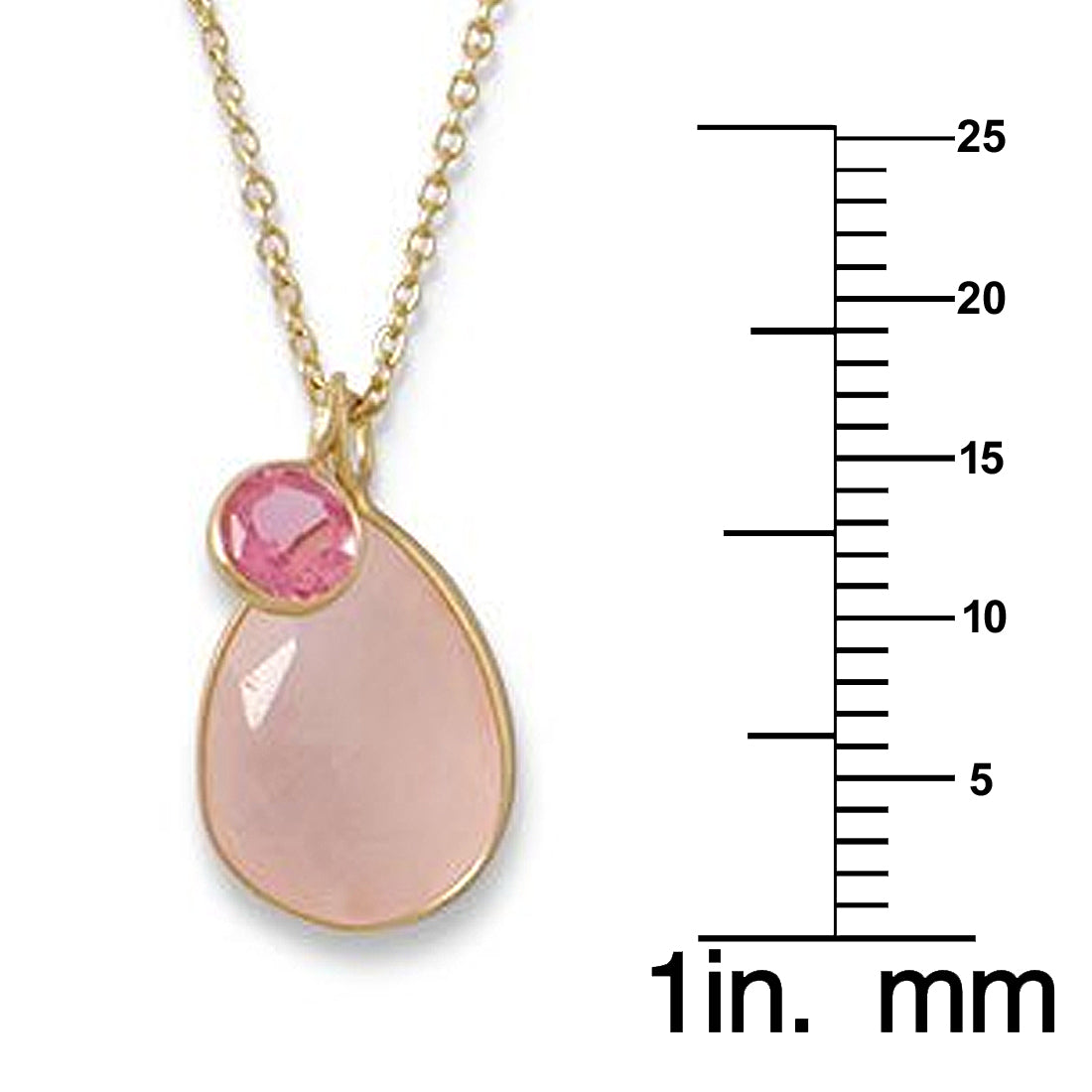 14k Yellow Gold Plated Sterling Silver Rose Quartz and Pink Hydro Glass Necklace