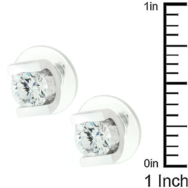 Precious Stars Silvertone 6mm Tension-Set Solitaire Earrings Studs